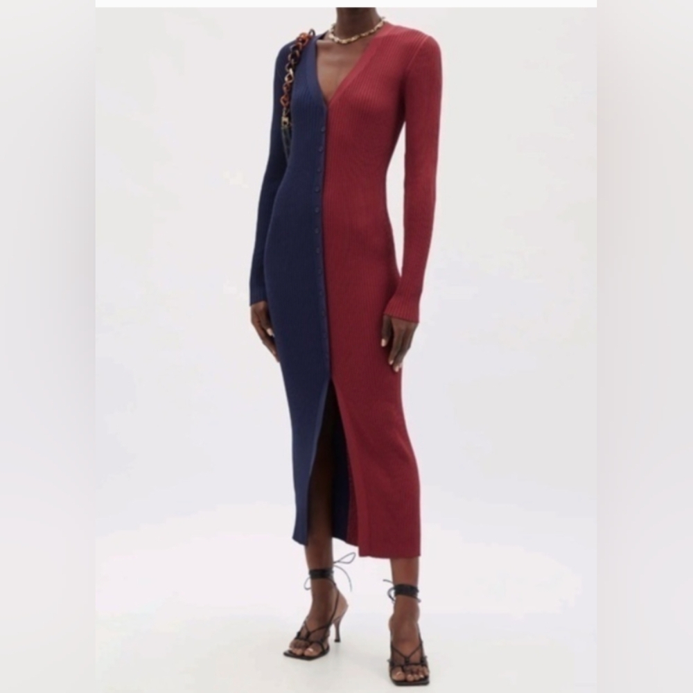 STAUD Two-Tone Long Sleeve Dress - Red and Blue